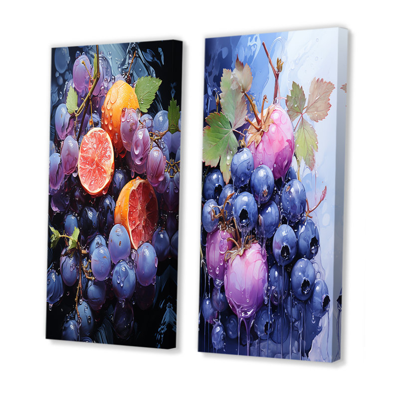 Ballet «Blueberry Fruit Serenade I», ensemble d'art mural sur toile 2 fruits, Toile tendue, H 28 po x l 25 po