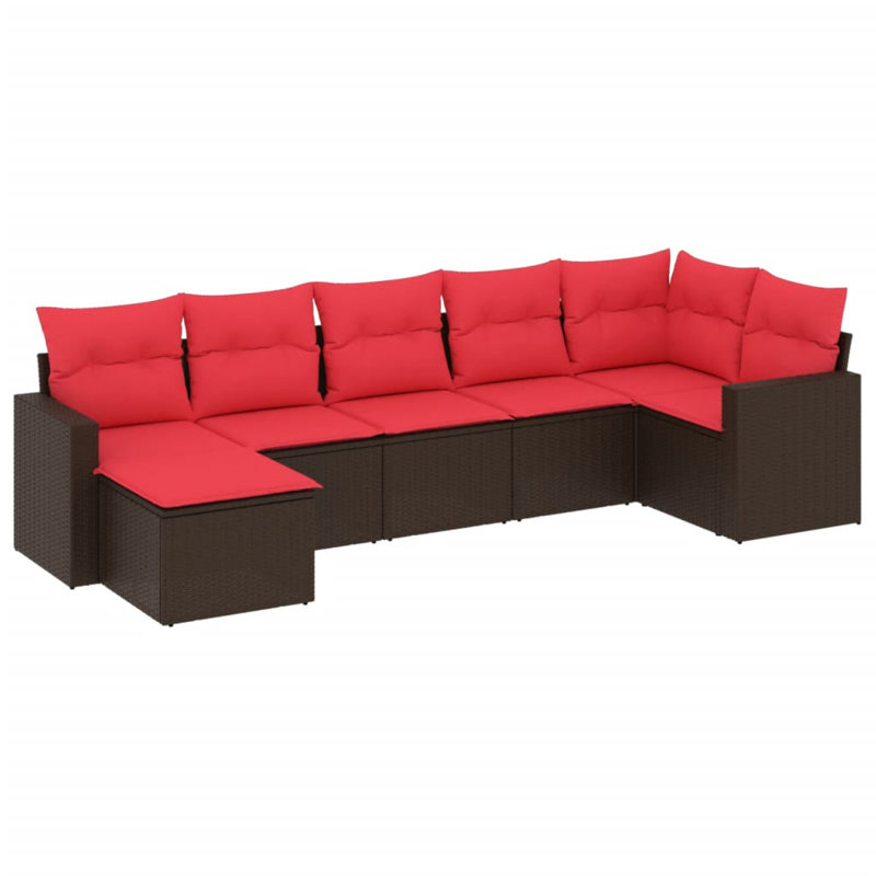 Ensemble de canapé de patio avec coussins 7 pièces Ebern Designs, Rouge, Brun