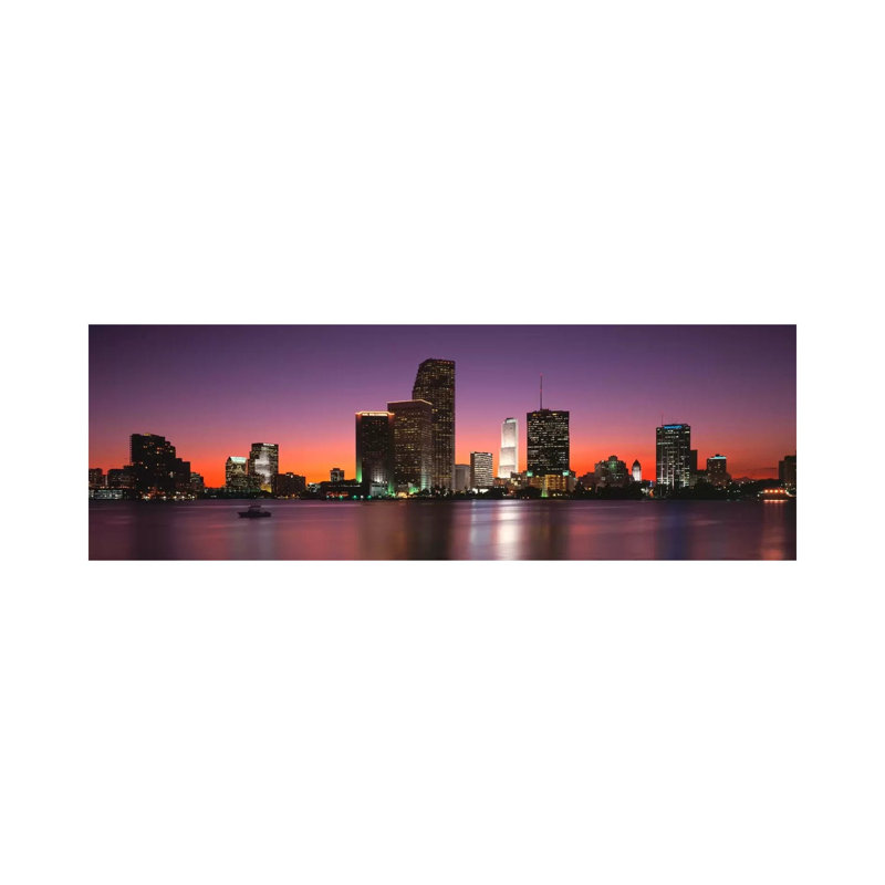 Evening Biscayne Bay Miami FL - Wrapped Canvas Panoramic Print, 30.48 cm H x 91.44 cm W x 1.91 cm D