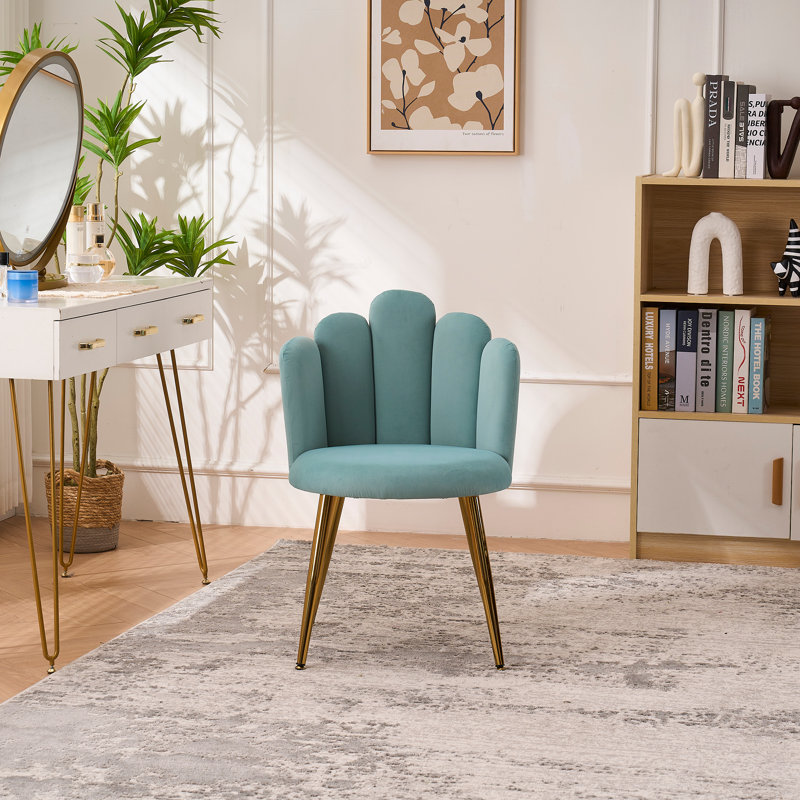 Velvet Vanity Chair with Back Vanity Stool with Gold Legs, Sage