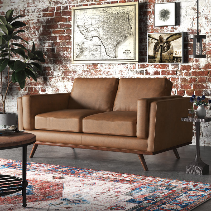 Barberena Upholstered 67'' Loveseat, Camel Genuine Leather