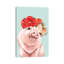Baby Pig With Hawaiian Flower Crown In Green 1 Piece Wall Art on Canvas-975567084-975567087