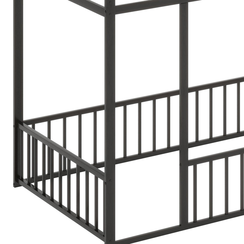 Structure de lit en métal avec clôture, Noir