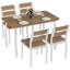 Ensemble de table de salle à manger pour 4 personnes, ensemble de 4 chaises de table de cuisine modernes avec bords chanfreinés et sièges en bois, coin repas pour petits espaces avec cadre en métal peu encombrant, blanc et grain de bois-1679621446-1679621443