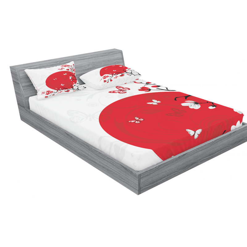 Japanese Microfiber Floral Sheet Set, Full Sheet Set + Fitted Sheet + 2 Pillowcases