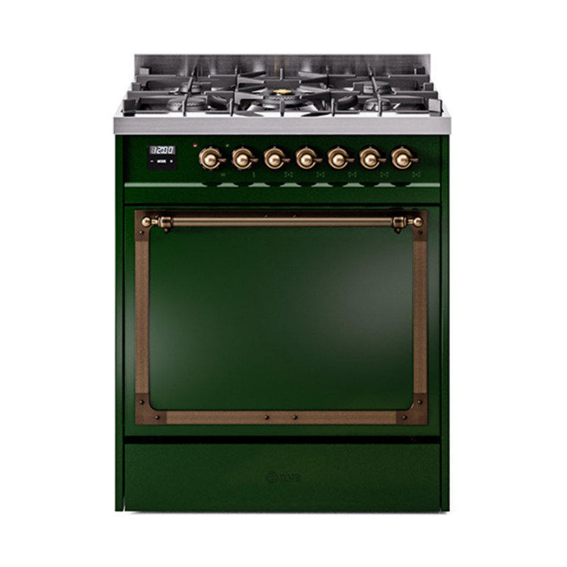 ILVE Nostalgie II Noblesse 30 in Dual Fuel Range, Emerald Green/Bronze, Natural Gas