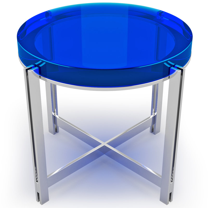 Table basse à pieds croisés, H 17,7 po x L 19,5 po x l 19,5 po, Bleu foncé / chrome