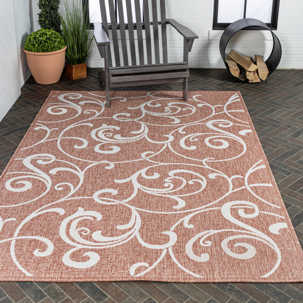 Ebern Designs Maribel Traditional Classic All-Over Scroll Salmon/Cream ...
