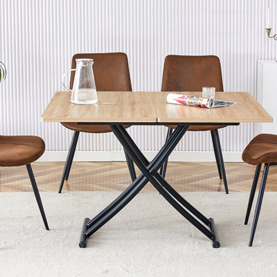 Table élévatrice multifonctionnelle moderne avec plateau MFC de 0,8 po et pieds en métal noir, pouvant être utilisée comme coiffeuse, table basse, table de salle à manger et bureau