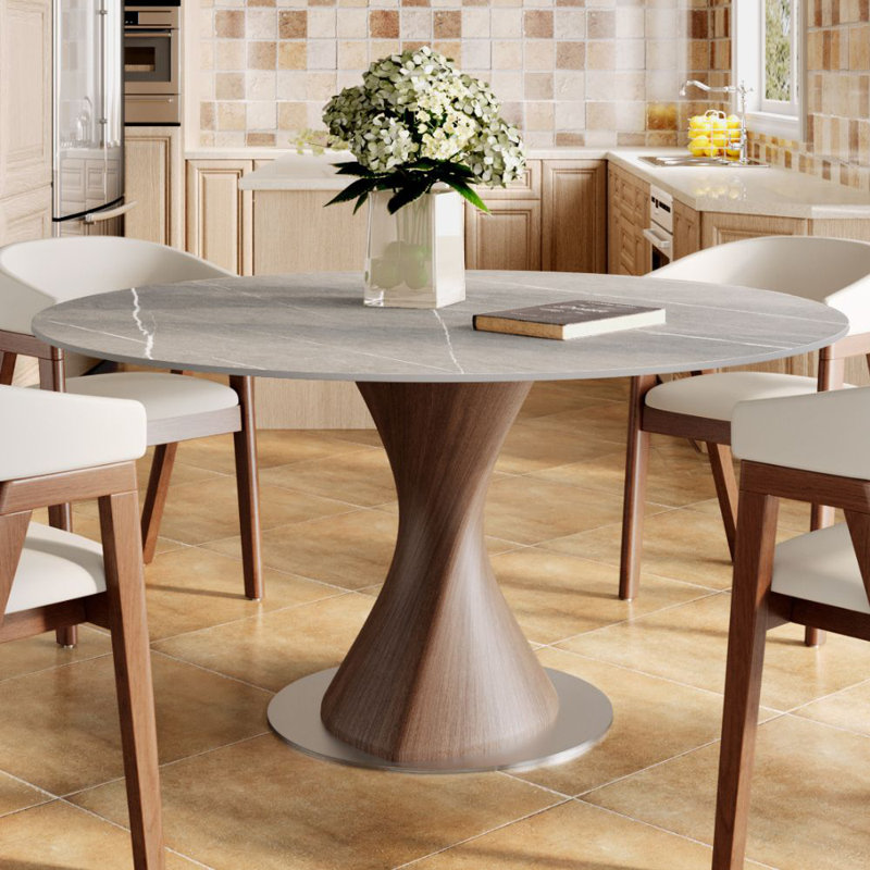 Table de salle à manger de style Mid-Century moderne en pierre frittée de 47 po / 53 po / 59 po pour 4/6/8/10, avec base en métal lourd