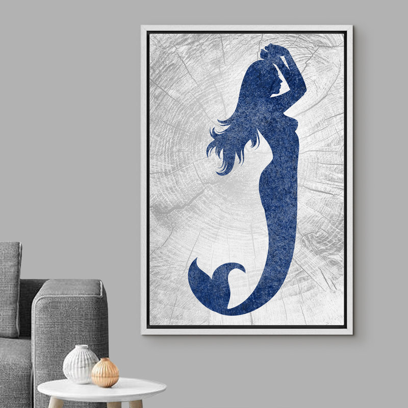 «Mermaid With Hands Raise Contre Graphite» - Reproduction sur toile flottante, H 24 po x l 16 po x P 1,5 po, Cadre blanc