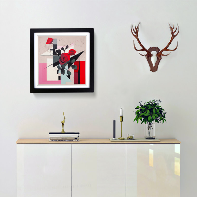 Rose Suprematism No.4 - Single Picture Frame Print on Wood, Black