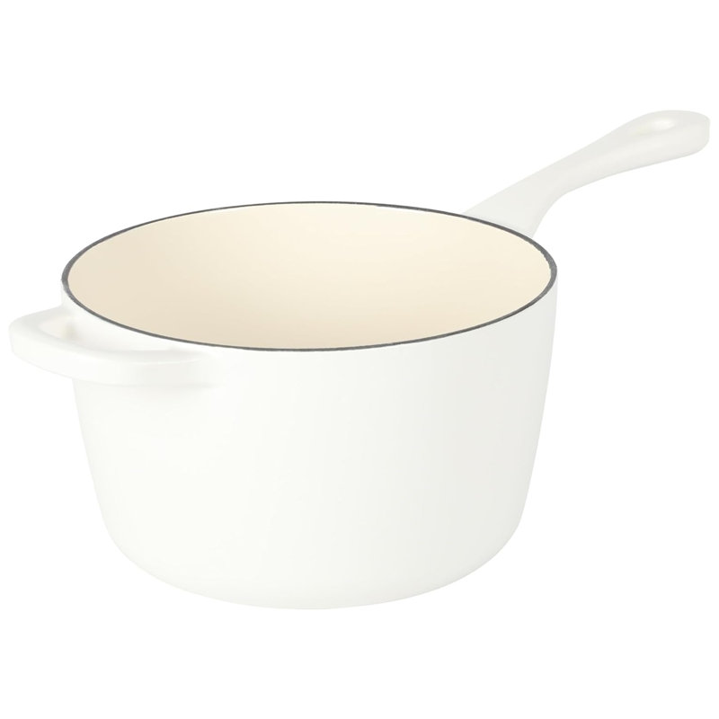 Matte White 3 Qt Enameled Cast Iron Sauce Pan with Lid