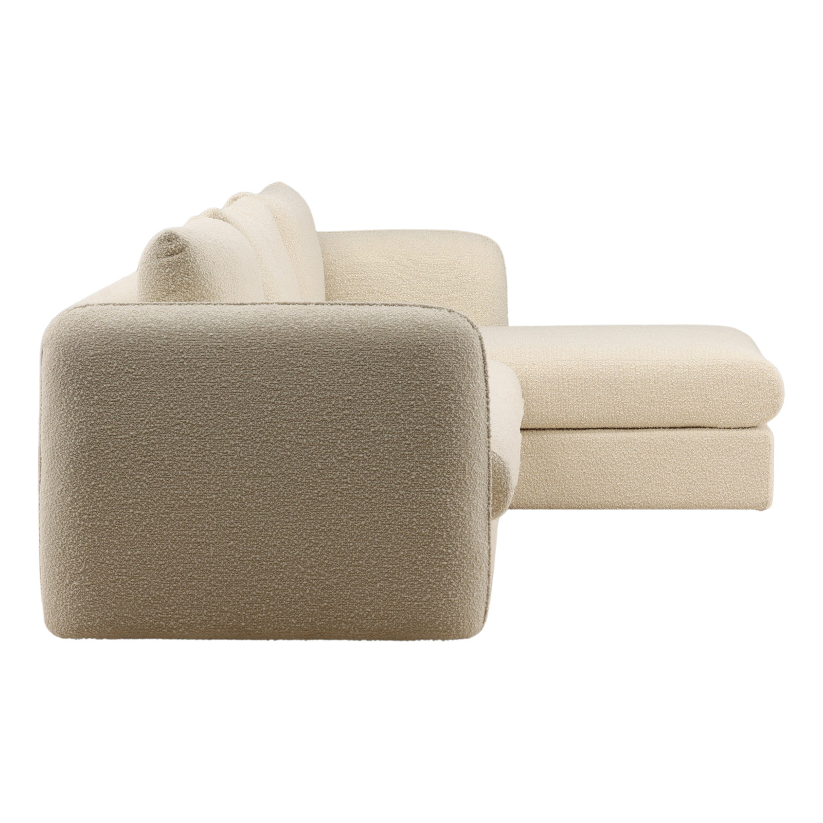 Upholstered L-Shaped Sectional, Cream, Right Hand Facing