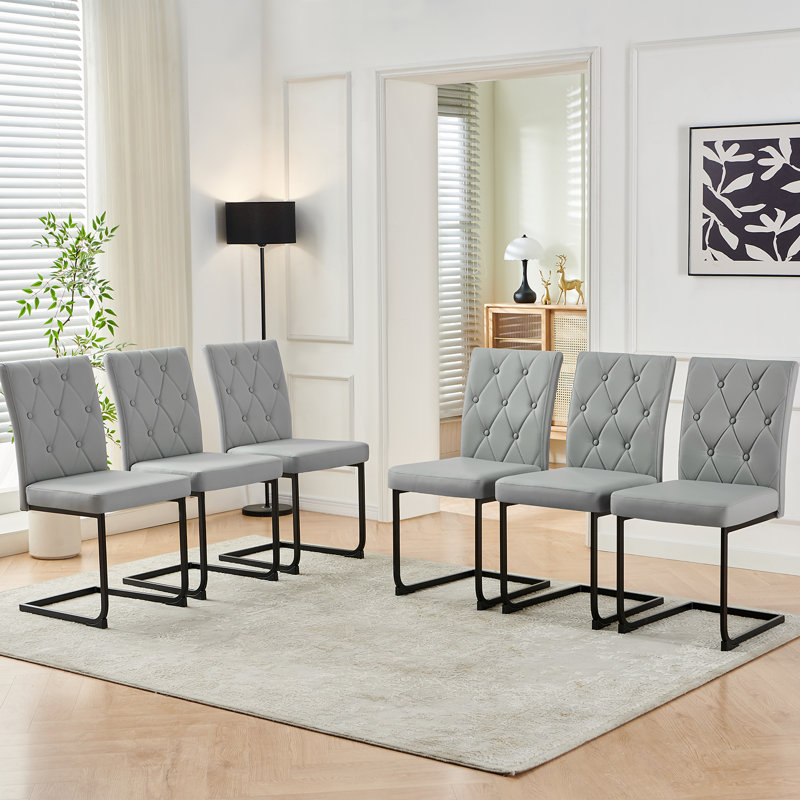 Denard Upholstered Dining Chair with 8.5CM Thick Seat, Faux Leather Grey, 6