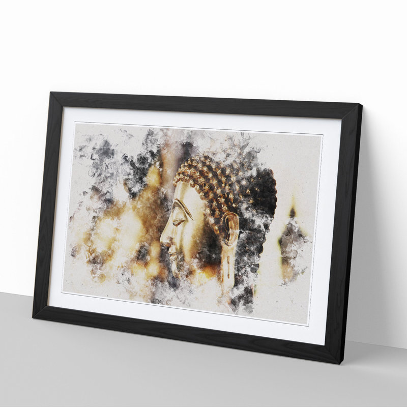 Buddha Statue Vol.5 Watercolour - Picture Frame Graphic Art, 27cm H x 36cm W x 2cm D, Black