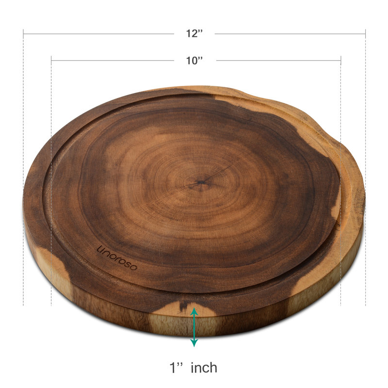 Acacia Wood Round Cutting Board with Juice Groove, 12-inch