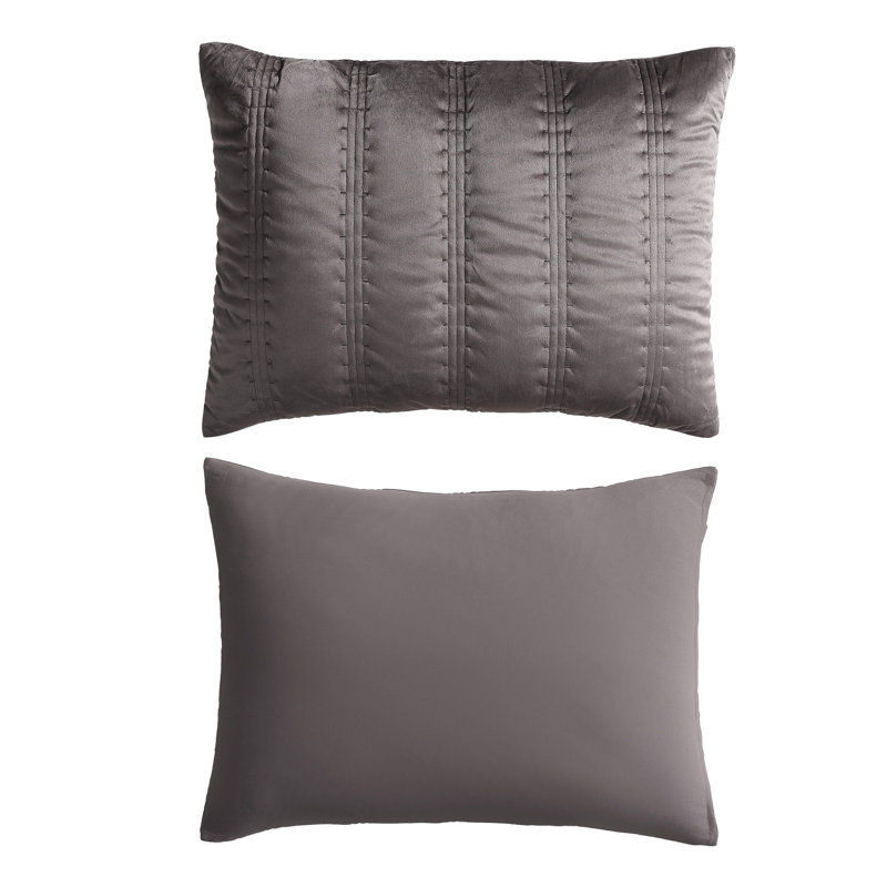 Vera Wang Linear Stitch Solid Quilt Set, Queen Quilt + 2 Standard Shams, Plum Brown