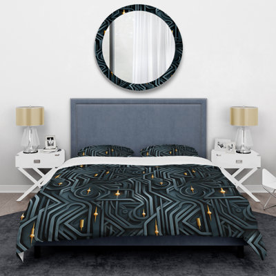 Black Enigmatic Yellow Noir Abstract Duvet Cover