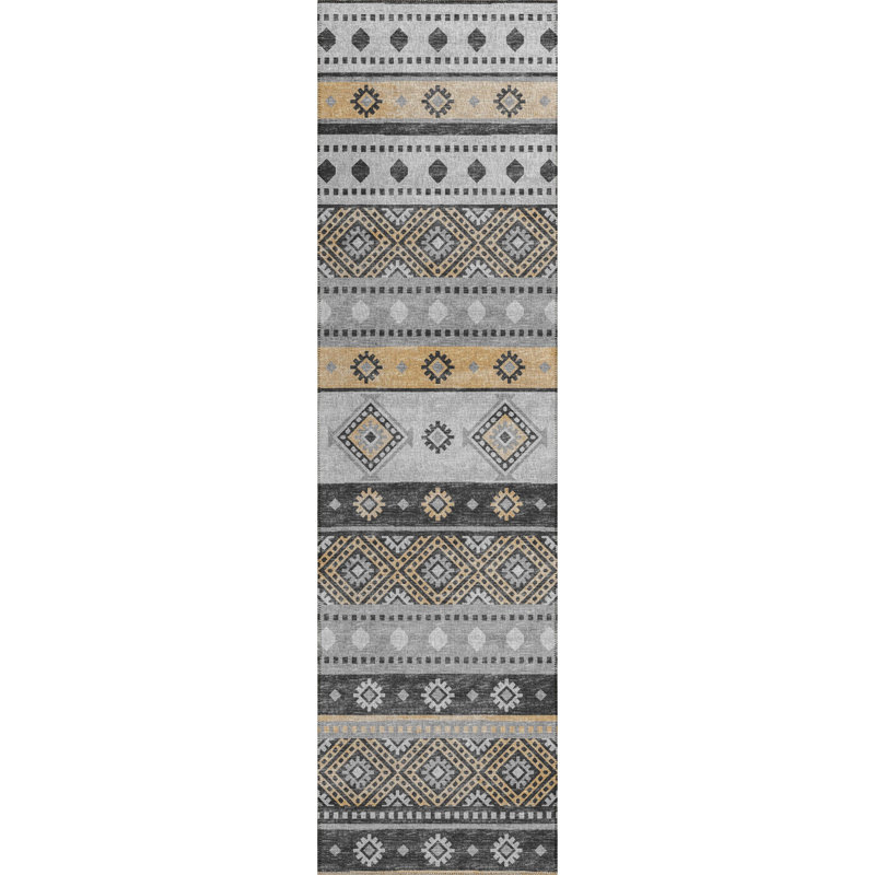 Tapis gris / jaune / mauve Anayssa, Tapis de couloir 2 pi 3 po x 7 pi 6 po