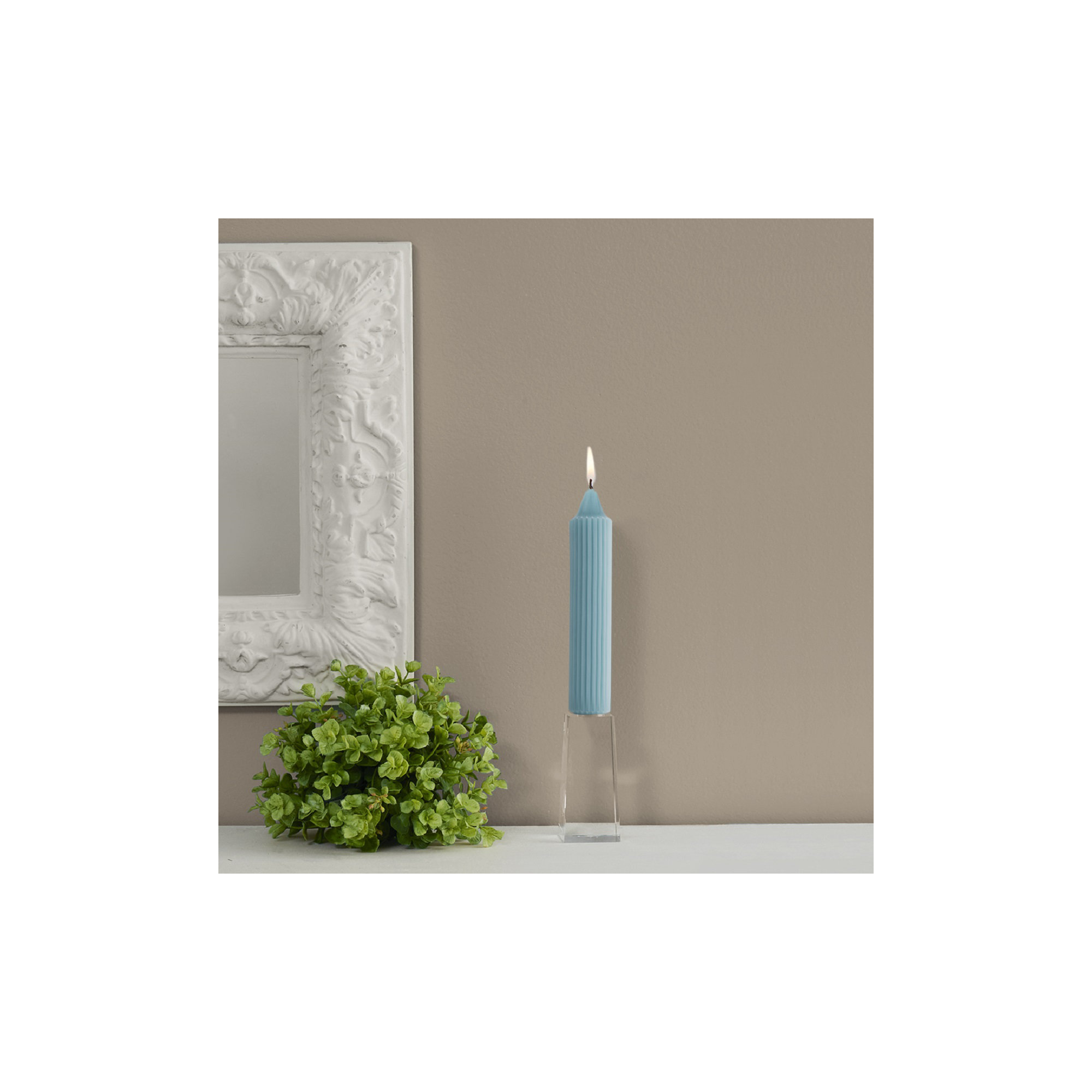 Grecian Collenette Unscented Taper Candle, Sky, 7" H x 1.25" W x 1.25" D