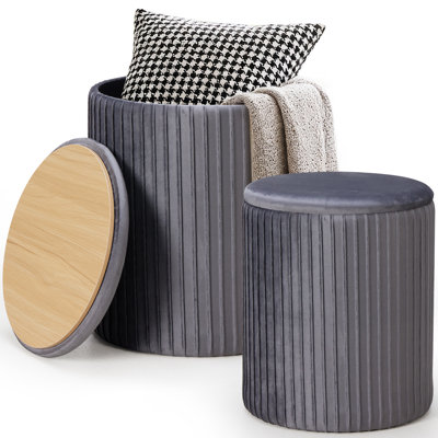 Round Ottoman with Storage Set of 2,Vanity Stool with Storage for Bedroom, Ottoman Coffee Table, Small Velvet Foot Stool for Living Room