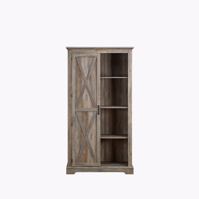 Tall Storage Cabinet Barn Door Storage Country Wood Rustic Farmhouse Pantry Cupboard Barn Door Kitchen Organizer Furniture Home Drawer Shelves