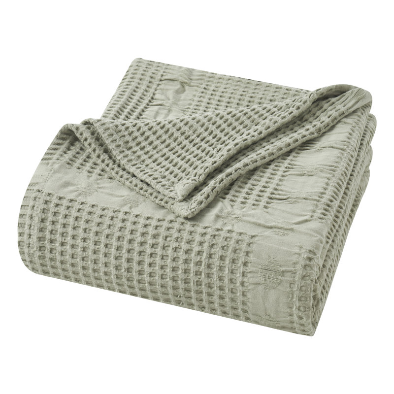 Couverture 100% coton à texture alvéolée Mai Waffle, Double/Grand, Sauge