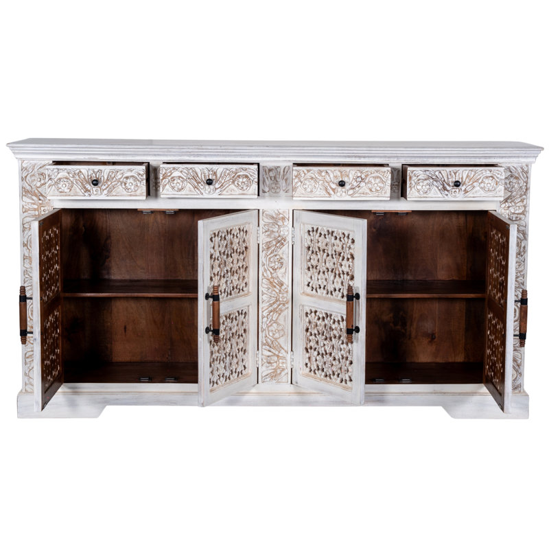 One Allium Way® 80" Inch Wide Carved Sideboard, White