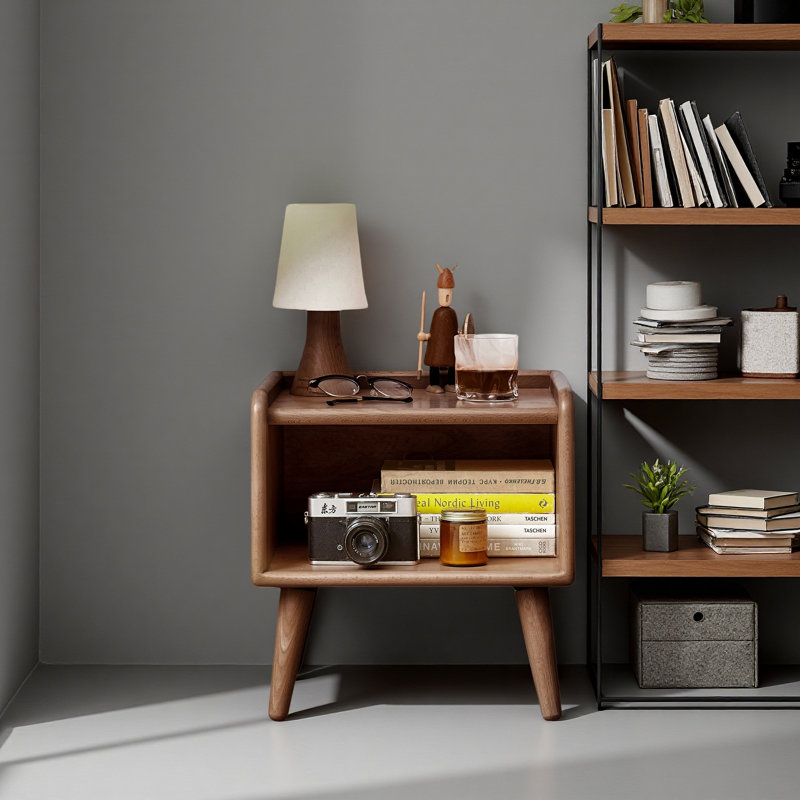 Armoire de chevet en bois massif Pure, Noyer