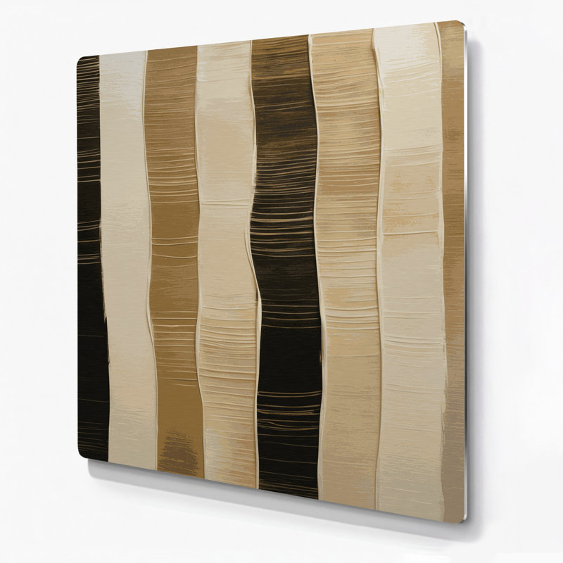 Art mural en métal rayé horizontal beige clair gris anthracite