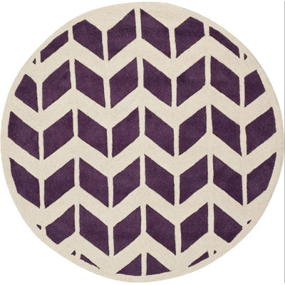 Square Chevron Hand Tufted Wool Indoor / Outdoor Use Area Rug in Purple/Ivory -  George Oliver, 977A90067ADC4A2DA5A91C718960E9F8