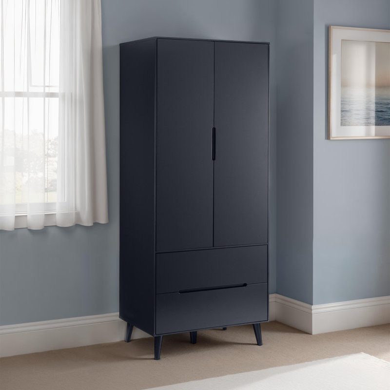 Heriberto 2 Door Solid Wood Wardrobe, Anthracite