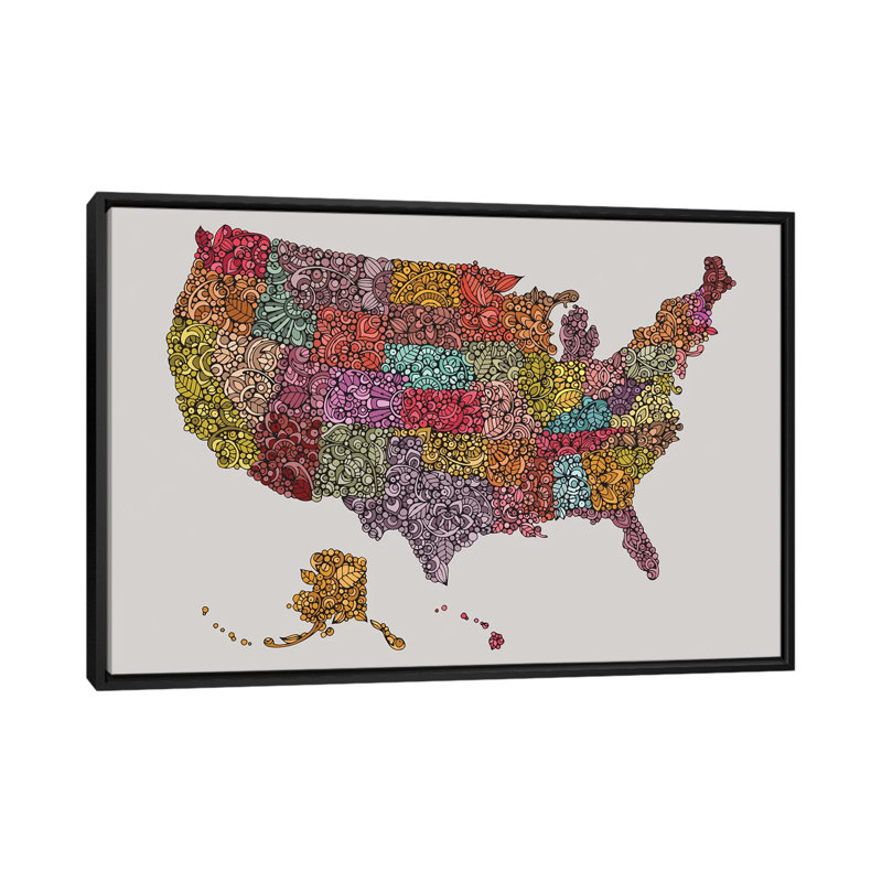 «US Map», impression sur toile, H 40 po x l 60 po x P 1,5 po, Toile avec cadre noir, Pas de tapis