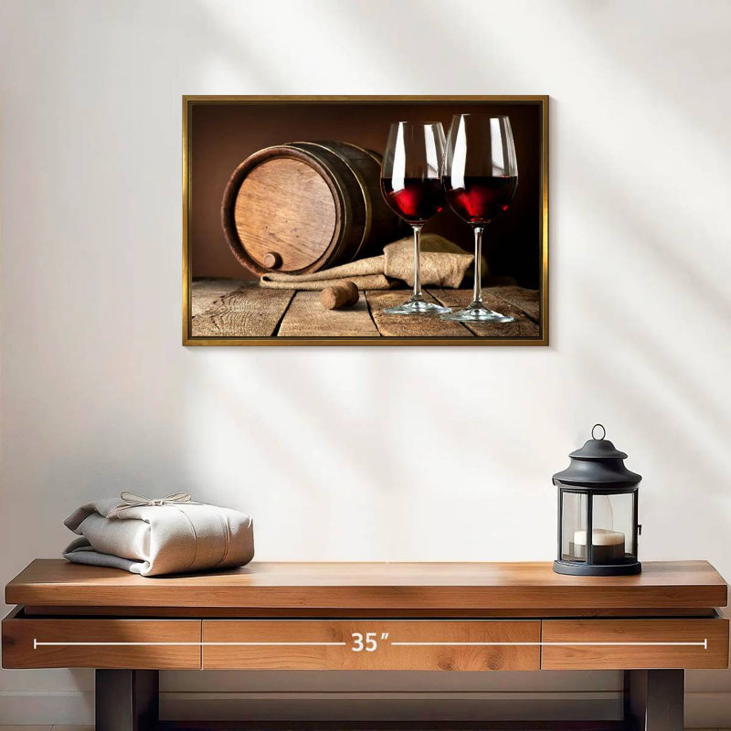 Verres à vin rétro, 19 po x 13 po, Cadre flottant doré