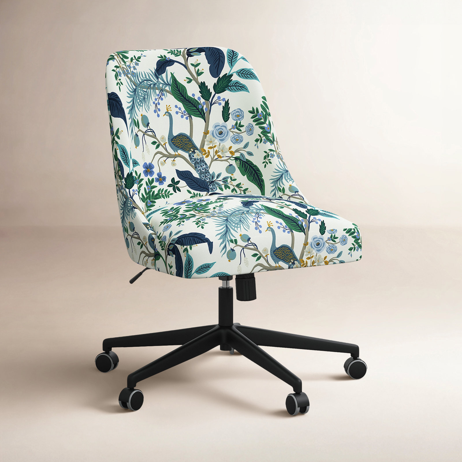 Rifle Paper Co. x Cloth & Company Brynn Office Chair, Rpc Peacock Blue & White Linen, Black
