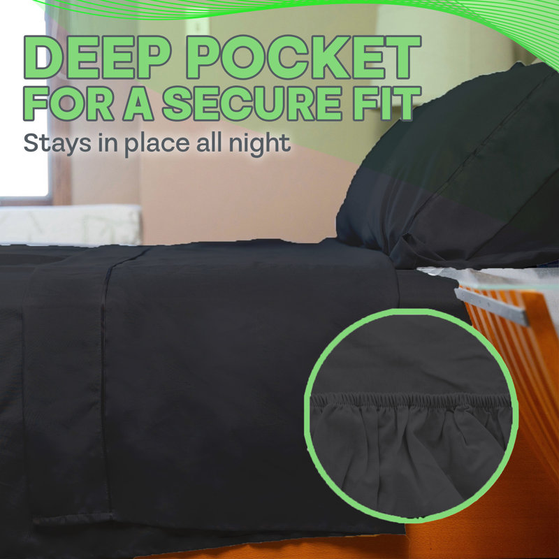 Ultra Soft Bamboo Sheet Set - 4 Pc Set - Wrinkle Resistant - Cooling Sheets with Deep Pockets, Black
