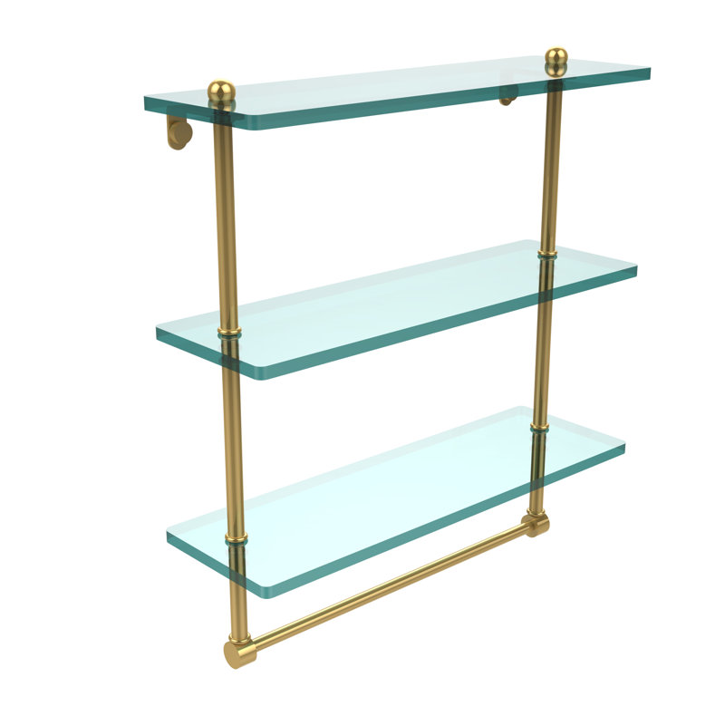 Gober 3 Piece Tiered Shelf with Towel Bar, 16", Polished Brass