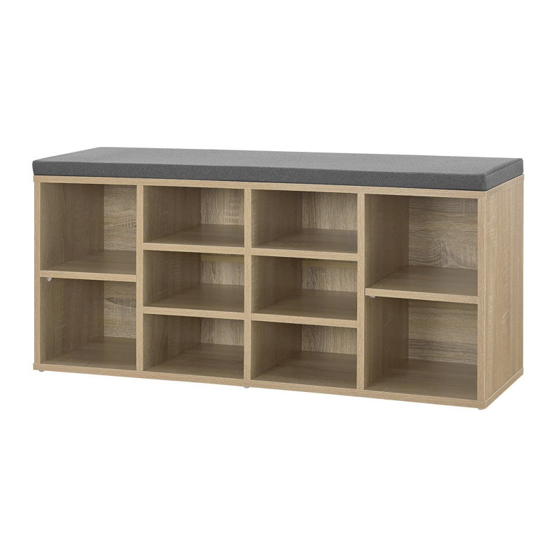 10 Pair Shoe Storage Bench, Light Brown