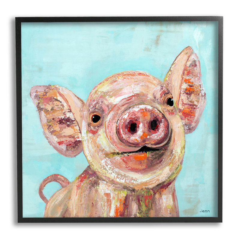 Art souriant de giclée d'animaux de ferme par Jen Seeley, H 24 po x l 24 po x P 1,5 po, Giclée encadrée noir minuit