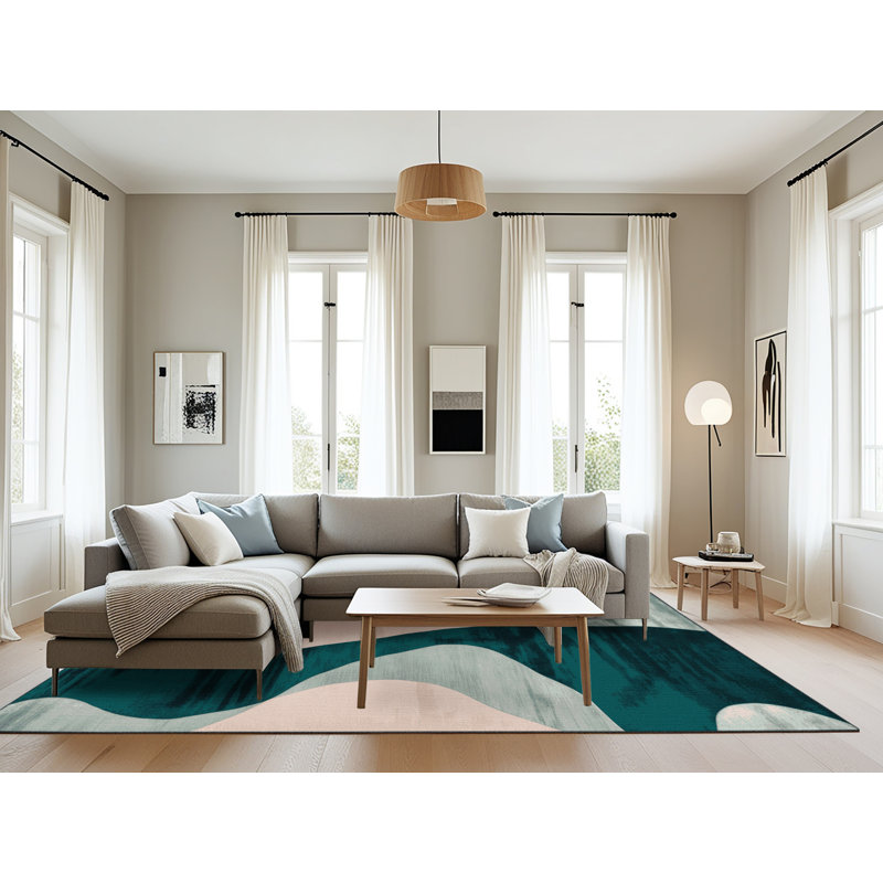 Tapis vert aquarelle lavable à la machine, Rectangulaire 8 pi x 10 pi