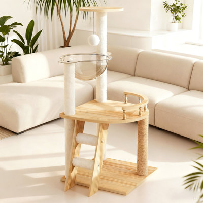 Tour à chat moderne de 41,3 po, tour d'arbre à chat en bois pour chats d'intérieur, arbre à chat avec poteaux à griffer recouverts de sisal et perchoir supérieur, maisonnette pour chat avec hamac en acrylique pour petits chats