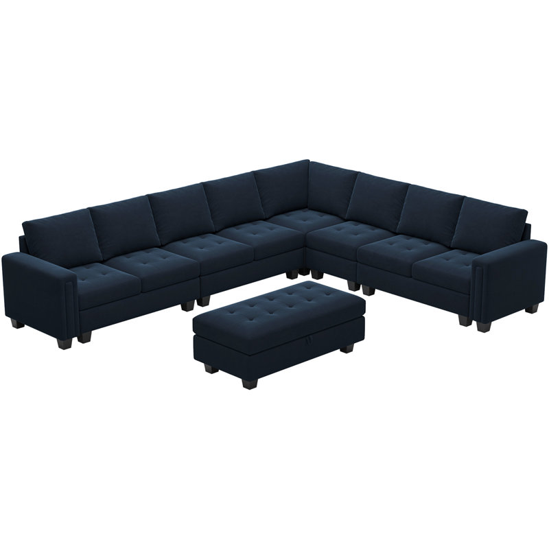 Canapé modulaire rembourré en velours de 7 pièces Shavera, Velours bleu