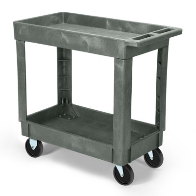 2-Shelf Utility Cart On Wheels, Plastic Rolling Tool Cart Service Cart For Warehouse Workshop Garage