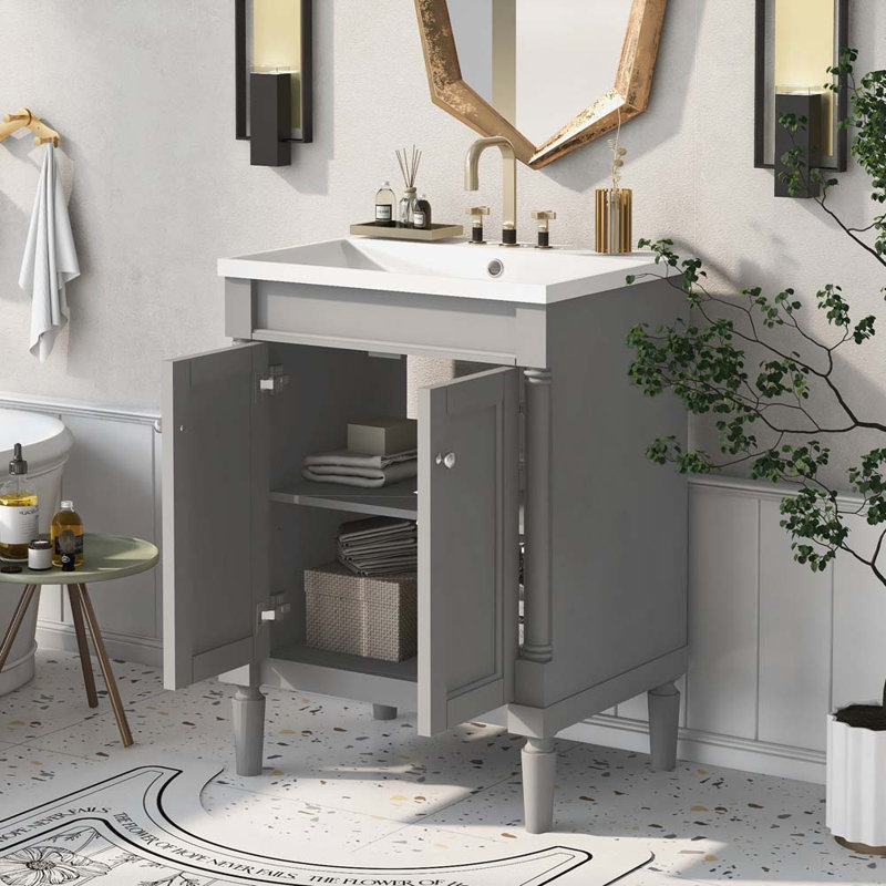 Meuble-lavabo simple 24 po avec plateau Sharlyne, Gris