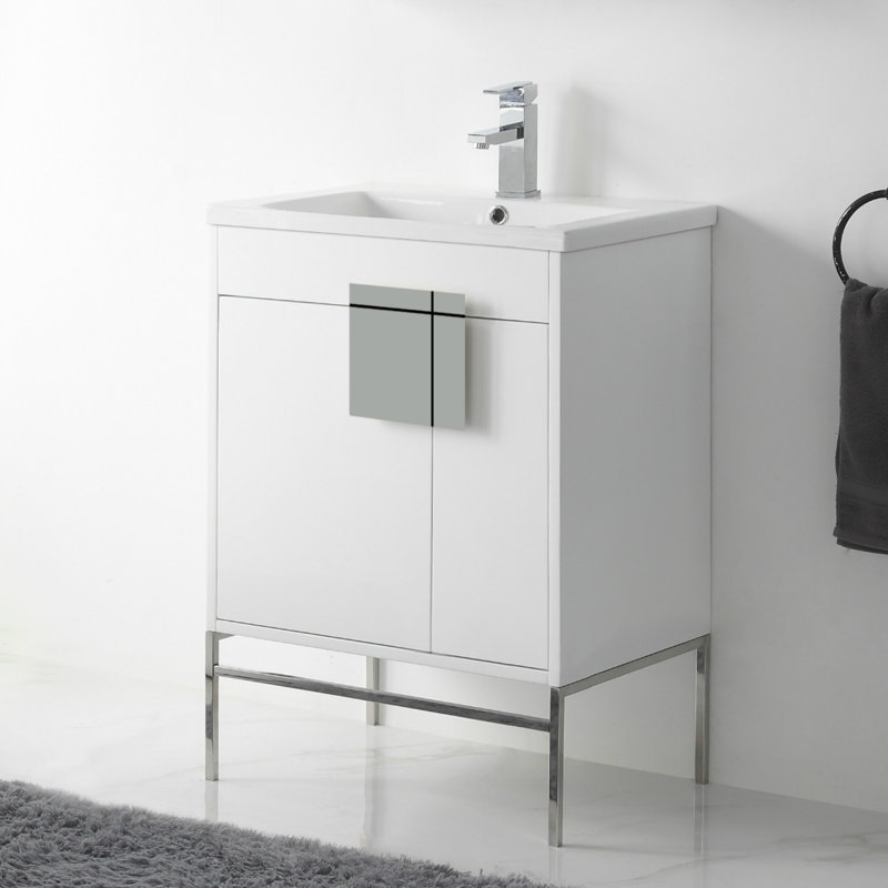Ensemble de meuble-lavabo simple 24 po Maisie, Peint blanc mat, Chrome poli