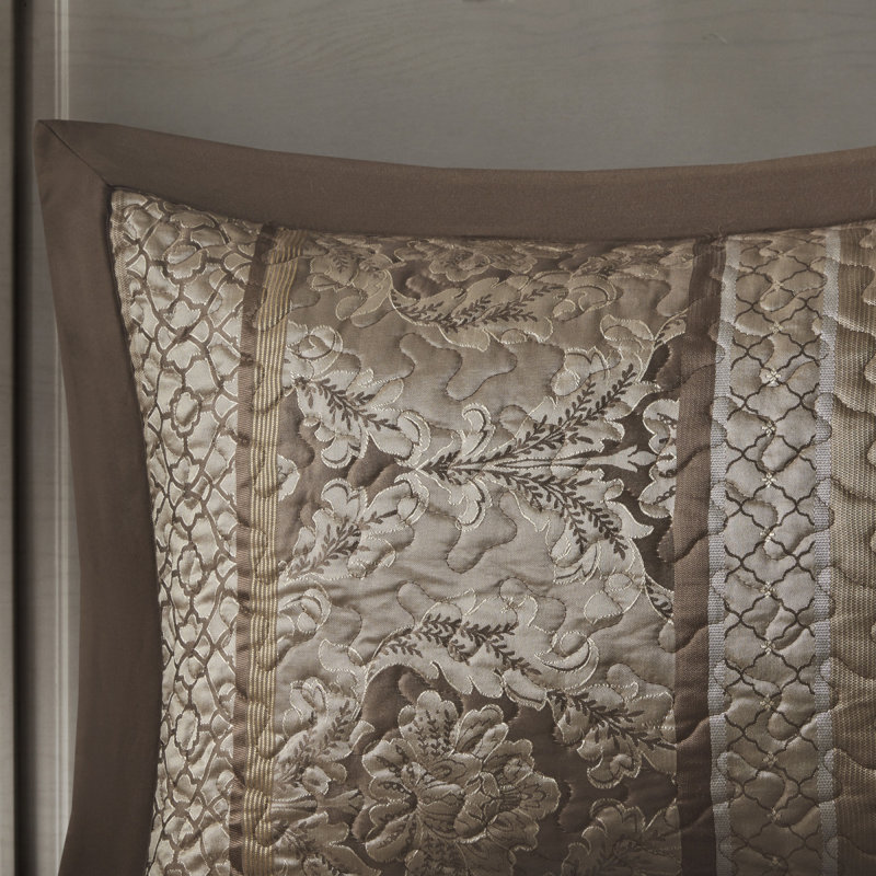 Ensemble de couvre-lit réversible 5 pièces en jacquard brun / doré, King Bedspread + 4 Additional Pieces, Brun / or