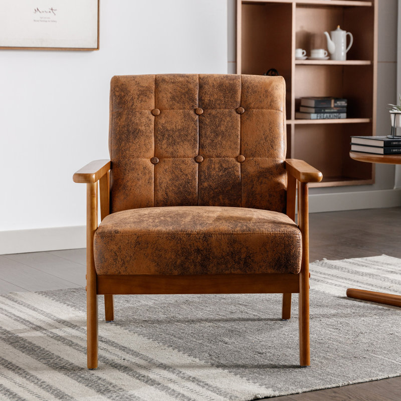 Chaise d'appoint, fauteuil de style Mid-Century moderne avec structure en bois massif, fauteuil de salon, chambre à coucher - café