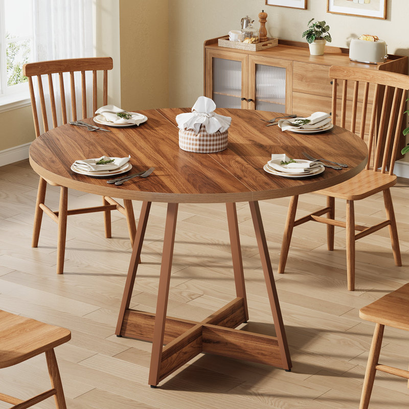 Table de salle à manger ronde pour 4, table de salle à manger de style campagnard de 39,4 po avec base en bois renforcée, convient pour la cuisine, le salon, noyer