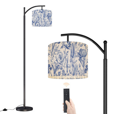 Lampe sur pied à arc avec abat-jour réglable floraison florale jardin fleurs printanières sur pied Lampe sur pied bleue 3 températures de couleur à haut gradateur avec interrupteur au pied pour la chambre à coucher